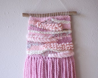 The "Bubblegum" Pink Pastel Woven Wall Hanging | Cute Pastel Decor Weaving | Handmade Handicraft | Medium |