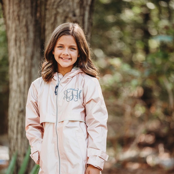 NEW Youth Rose Gold Monogram Charles River Youth New Englander Rain Jacket