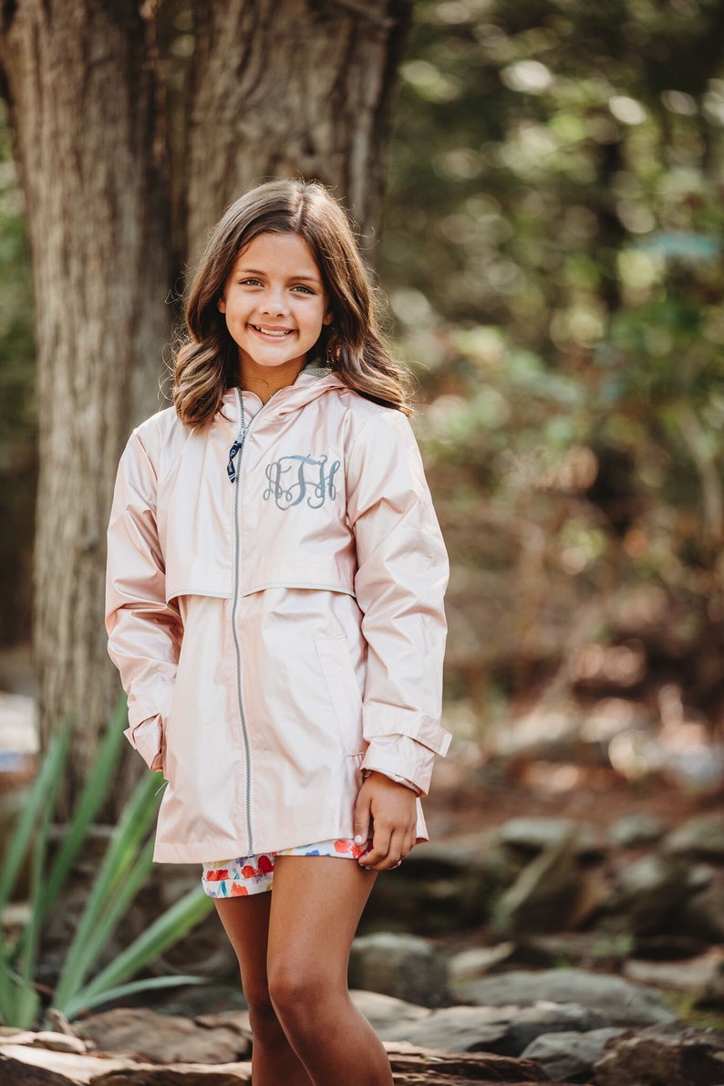 Youth Rose Gold Monogram Charles River Youth New Englander Rain Jacket image 1