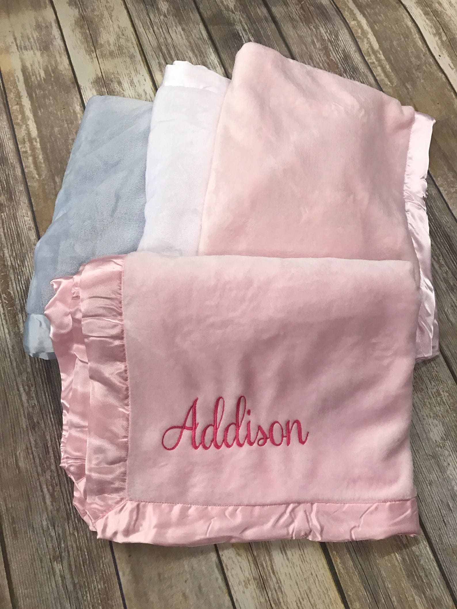 Personalized Baby Blanketsatin Trim Blanketmonogram Baby Etsy