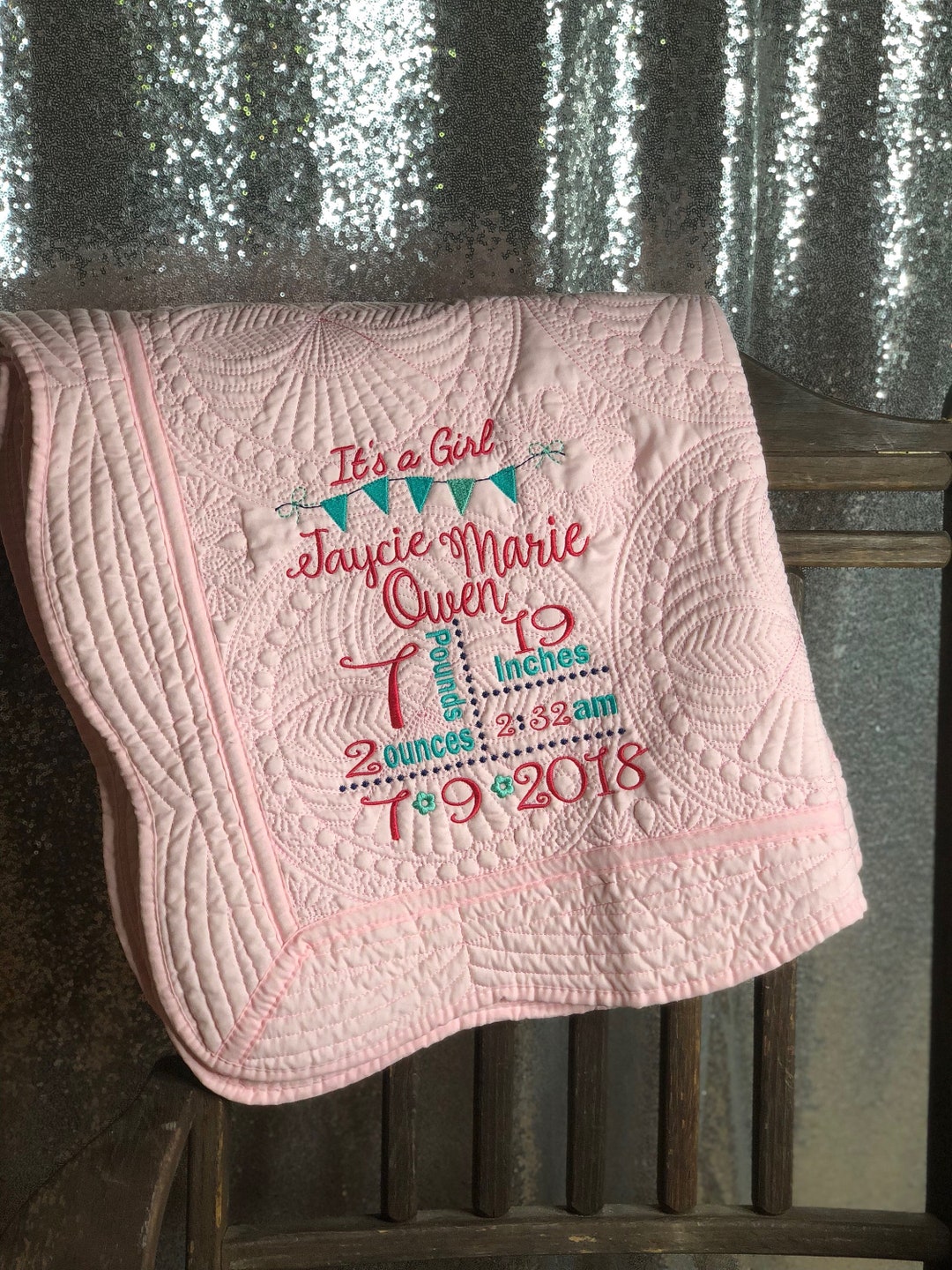 Birth Announcement Baby Quiltbaby Blanketcrib Quiltbaby Giftembroidered Baby Quilt Etsy