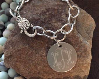 Monogram Silver Bracelet-Silver Link Bracelet-Jewelry-Bride-Bridesmaid-Engraved