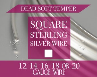 SQUARE Sterling Silver wire DEAD SOFT temper, 12, 14, 16, 18 or 20 gauge, Wire wrapping jewelry making art supplies, 3 feet (91cm)