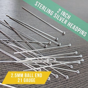 Sterling silver 2.5mm Ball end, 2 inch head Pin, 21 gauge Half Hard