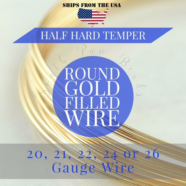 14K Gold filled ROUND wire, Half Hard temper, 20, 21, 22, 24, 26 gauge wire wrapping art supplies, 3 Feet (91cm)