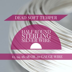 HALF ROUND Sterling Silver Wire, Dead Soft Temper, 12, 14, 16, 18 OR 20 Gauge, 3 feet (91cm)