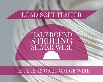 HALF ROUND Sterling Silver Wire, Dead Soft Temper, 12, 14, 16, 18 OR 20 Gauge, 3 feet (91cm)