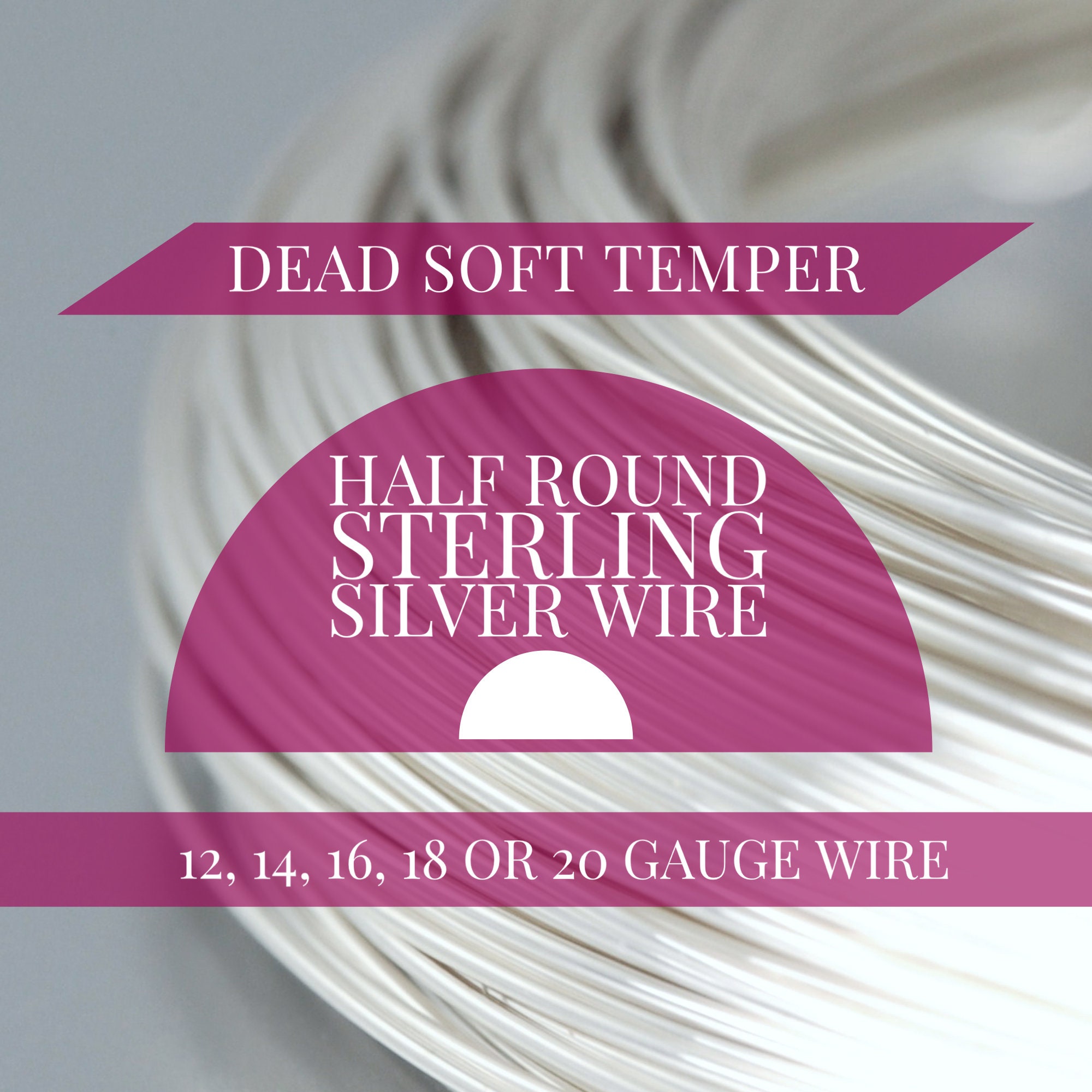 HALF ROUND Sterling Silver Wire, Dead Soft Temper, 12, 14, 16, 18 OR 20 Gauge, 3 feet (91cm)