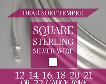 KVADRATISK sterlingsilvertråd, MJUK härdning, 12, 14, 16, 18, 20, 21 eller 22 gauge, Trådlindning för smyckestillverkning, 91 cm