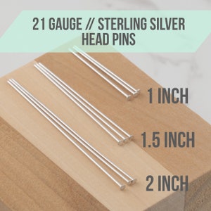 1, 1.5 or 2 inch Sterling silver flat headpins, 21 gauge, 20-100 pieces (you pick) Diy Crafts, 1.9mm flat head