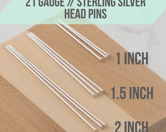 1, 1.5 or 2 inch Sterling silver flat headpins, 21 gauge, 20-100 pieces (you pick) Diy Crafts, 1.9mm flat head