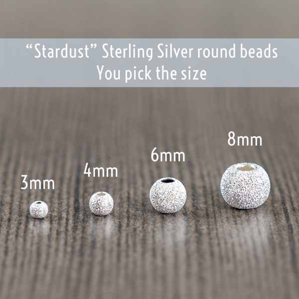 3-8mm Sterling silver stardust round beads, Laser cut, matte, sparkle, glitter beads (you pick the size) Mothers day Diy Crafts