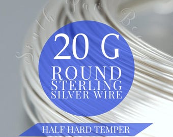20 gauge ROUND Sterling Silver Wire, 0.81mm wire for wire wrapping jewelry making, Half Hard, Small Batch, sold by the Inch