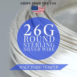 925 sterling silver ROUND wire, HALF HARD - 18, 20, 21, 22, 24, or 26 gauge wire wrapping art supplies, 3 Feet (91cm) Diy Crafts 26 gauge | 0.40mm