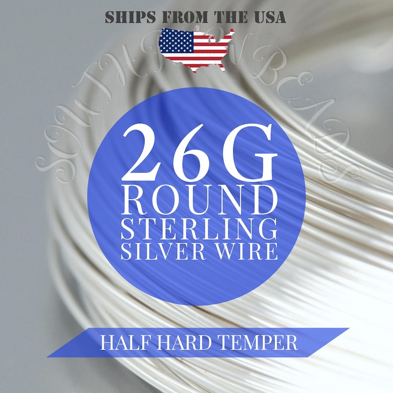 925 sterling silver ROUND wire, HALF HARD - 18, 20, 21, 22, 24, or 26 gauge wire wrapping art supplies, 3 Feet (91cm) Diy Crafts 26 gauge | 0.40mm