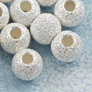 3-8mm Sterling silver stardust round beads, Laser cut, matte, sparkle, glitter beads