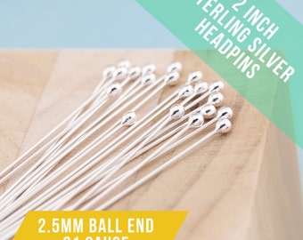 2 inch 21 gauge sterling silver head pin, 2.5mm Ball end Half Hard temper (20-40 pieces) Mothers day Diy Crafts