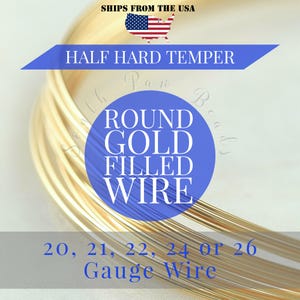 Fio redondo banhado a ouro 14K, têmpera semidura, calibres 20, 21, 22, 24 e 26, para trabalhos artísticos com arame, 91 cm (3 pés)