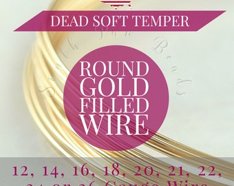 14K Gold filled ROUND wire, Dead Soft, 12, 14, 16, 18, 20, 21, 22, 24, 26 gauge wire wrapping art supplies, 3 Feet (91cm)