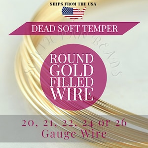 14K Gold filled ROUND wire, Dead Soft, 20, 21, 22, 24 or 26 gauge wire wrapping art supplies, 3 Feet (91cm)