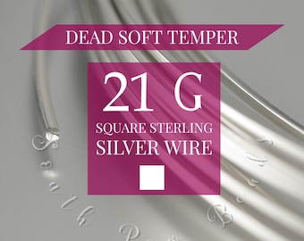21 Gauge SQUARE Sterling Silver wire DEAD SOFT temper, Wire wrapping jewelry making art supplies, 3 feet (91cm)