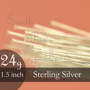 1.5 inch Sterling silver domed headpins, 24 gauge, 20-100 pieces (you pick)