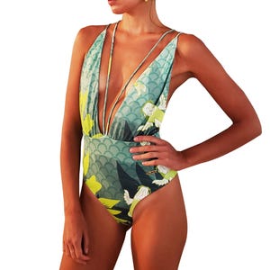 One Piece Green Printed Swimsuit