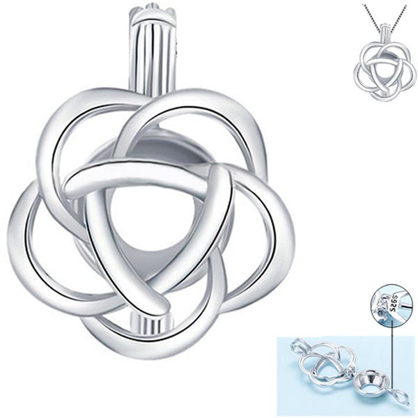 USA | solid Sterling Silver | holds 14mm pearl | Cage ROSE flower pendant .925 stamped hallmarked | *MERZIEs*