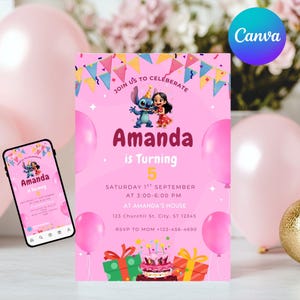 Editable Stitch Birthday Party Invitation Template, Cartoon Birthday Invitation, Stitch Birthday pool Party Invitation, Stitch Bday evite