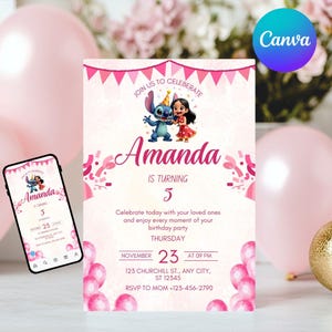 Editable Stitch Birthday Party Invitation Template, Cartoon Pool Party Invite, Stitch Baby Birthday Invitation, Stitch Bday evite