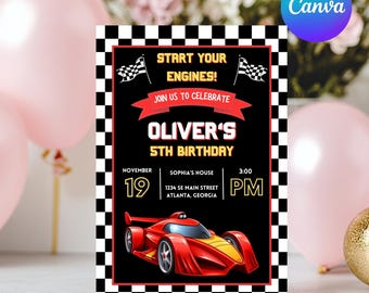 Printable Race Car Birthday Invitation, Sport Race Car Invite, Lightning Mcqueen invite, Birthday Party Invitation, 5Th birthday boy