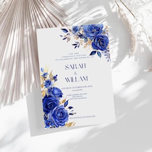 SAFIRA. Wedding Invitation Template, Editable wedding invitation, Royal Blue Floral Wedding Invite, Blue Wildflower Wedding Invitation