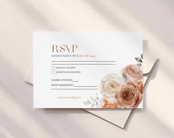 HAZEL. Autumn Floral Wedding RSVP Template with QR Code (Digital Download)