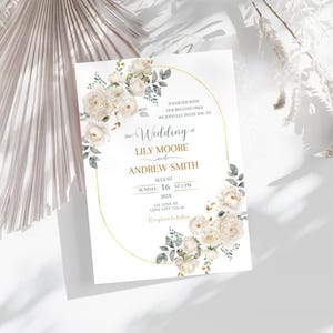 MELROSE. Wedding Invitation Template, Printable Wedding Invitation, Floral Wedding Invitation Card, Wedding Invitation Set, White Roses