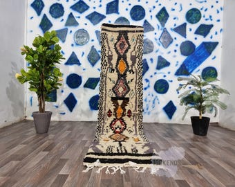 Moroccan Runner Beni Ourain Runner Rug, Custom Hallway Beige Rug Runner, Bespoke Long Runner Brown Berber Carpet