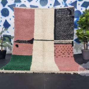 Handmade Moroccan Wool Rug - Custom Bohemian Berber Rug with Checkered Patterns, Stylish and Unique Design