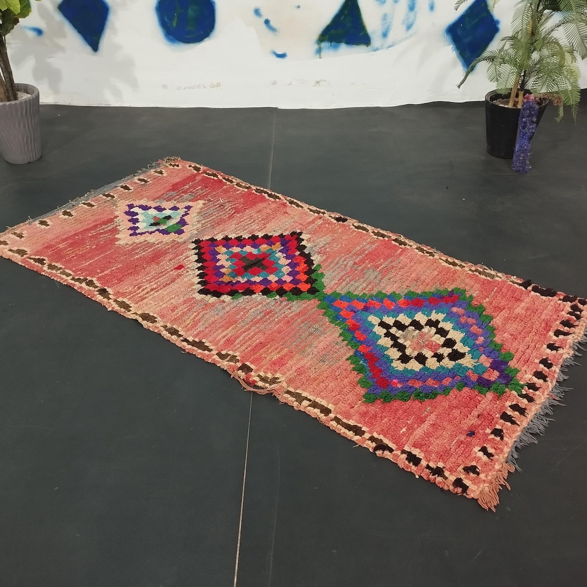 Vintage Moroccan Rug 3.4 Ft X 6.8 Ft