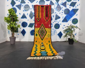 Handmade Moroccan Runner Rug - Wool Berber Rug - Colorful Beni Ourain Runner Carpet - Custom Sizes - Moroccan Boho Decor