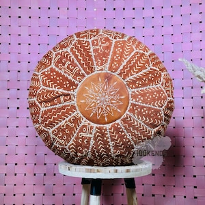 Handgemaakte Marokkaanse leren poef - boho berber vloerkussen, perfecte poef en woonkamerdecor, klaar om te verzenden poef