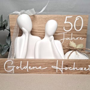 goldene Hochzeit Geschenk personalisiert Raysin Figuren Mann Frau weiß Dekoration Goldhochzeit,  50 Jahre verheiratet Jubiläum Geldgeschenk