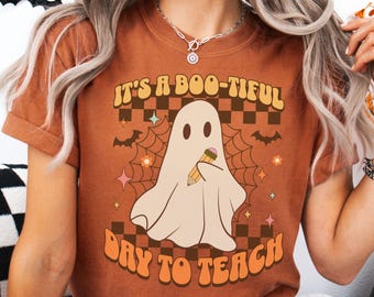 Ghost Teacher Halloween Comfort Colors® shirt Retro Halloween Teacher shirt Spooky teacher shirt Fall teacher tshirt Custom teacher fall tee