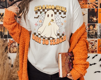 Ghost Teacher Halloween Comfort Colors® shirt Retro Halloween Teacher shirt Spooky teacher shirt Fall teacher tshirt Custom teacher fall tee