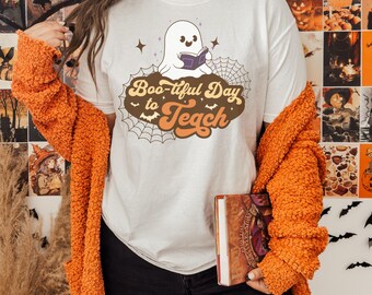 Ghost Teacher Halloween Comfort Colors® shirt Retro Halloween Teacher shirt Spooky teacher shirt Fall teacher tshirt Custom teacher fall tee