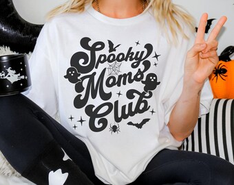 Halloween mom shirts Mama Halloween shirt Halloween spooky mama t-shirt Cute ghost shirt Mom Social Club Women’s Retro Halloween Aesthetic