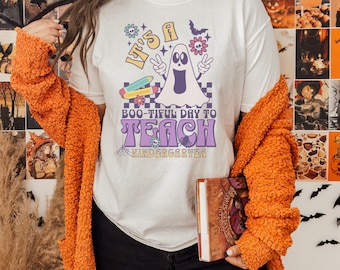 Ghost Teacher Halloween Comfort Colors® shirt Retro Halloween Teacher shirt Spooky teacher shirt Fall teacher tshirt Custom teacher fall tee