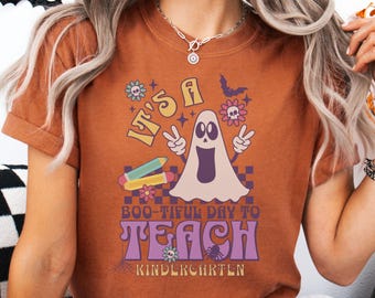 Ghost Teacher Halloween Comfort Colors® shirt Retro Halloween Teacher shirt Spooky teacher shirt Fall teacher tshirt Custom teacher fall tee