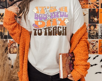 Ghost Teacher Halloween Comfort Colors® shirt Retro Halloween Teacher shirt Spooky teacher shirt Fall teacher tshirt Custom teacher fall tee