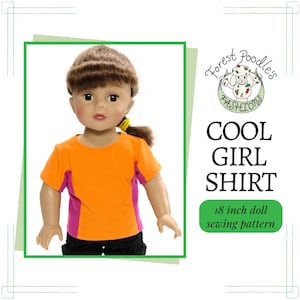 Cool Girl Shirt - 18 inch doll sewing pattern for a shirt with side stripe