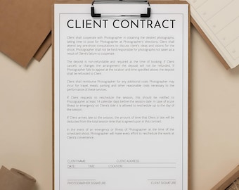 Photography Contract Template Canva | Editable Client Agreement for Photographers, Instant Download, Professional & Legal Protection