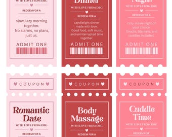 Editable Love Coupon Tickets, Romantic Gift for Couples (Canva Template Digital Download